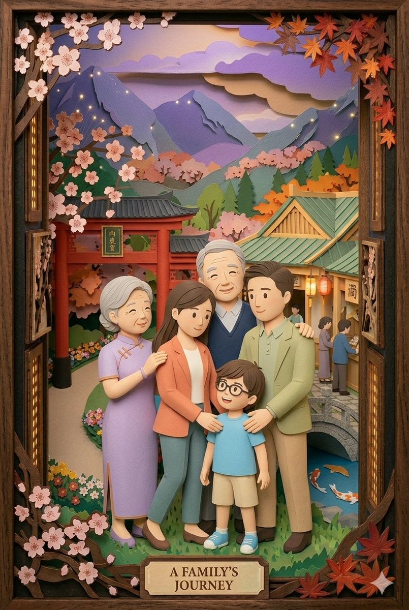 Japanese Paper-Cut Family Diorama 3