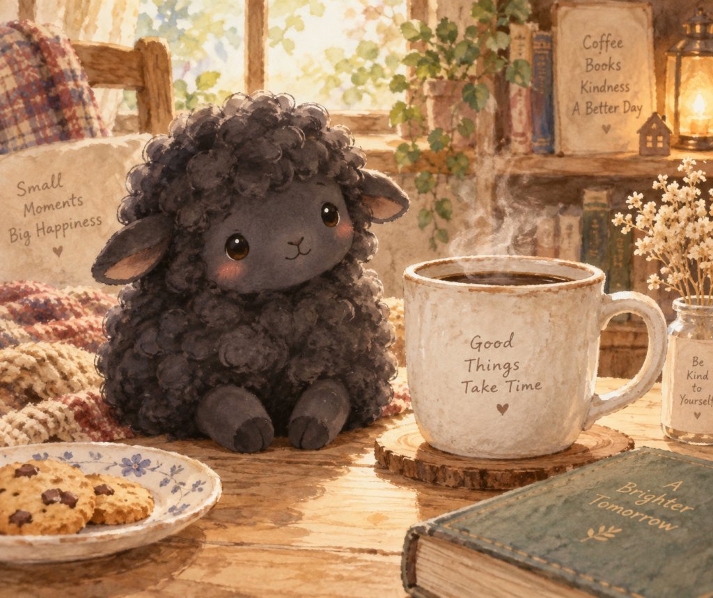 Social Media Post - Cozy Lamb and Coffee Illustration