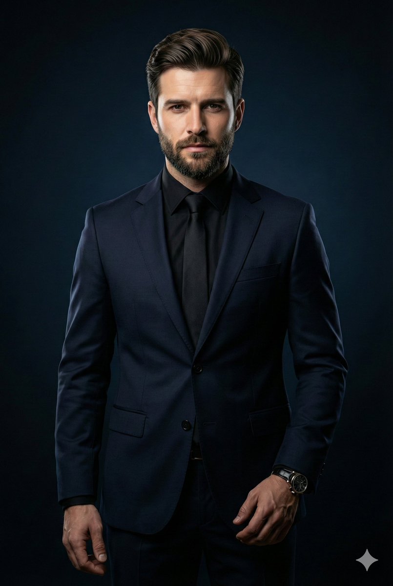 Cinematic Portrait of Middle-Aged Man in Suit
