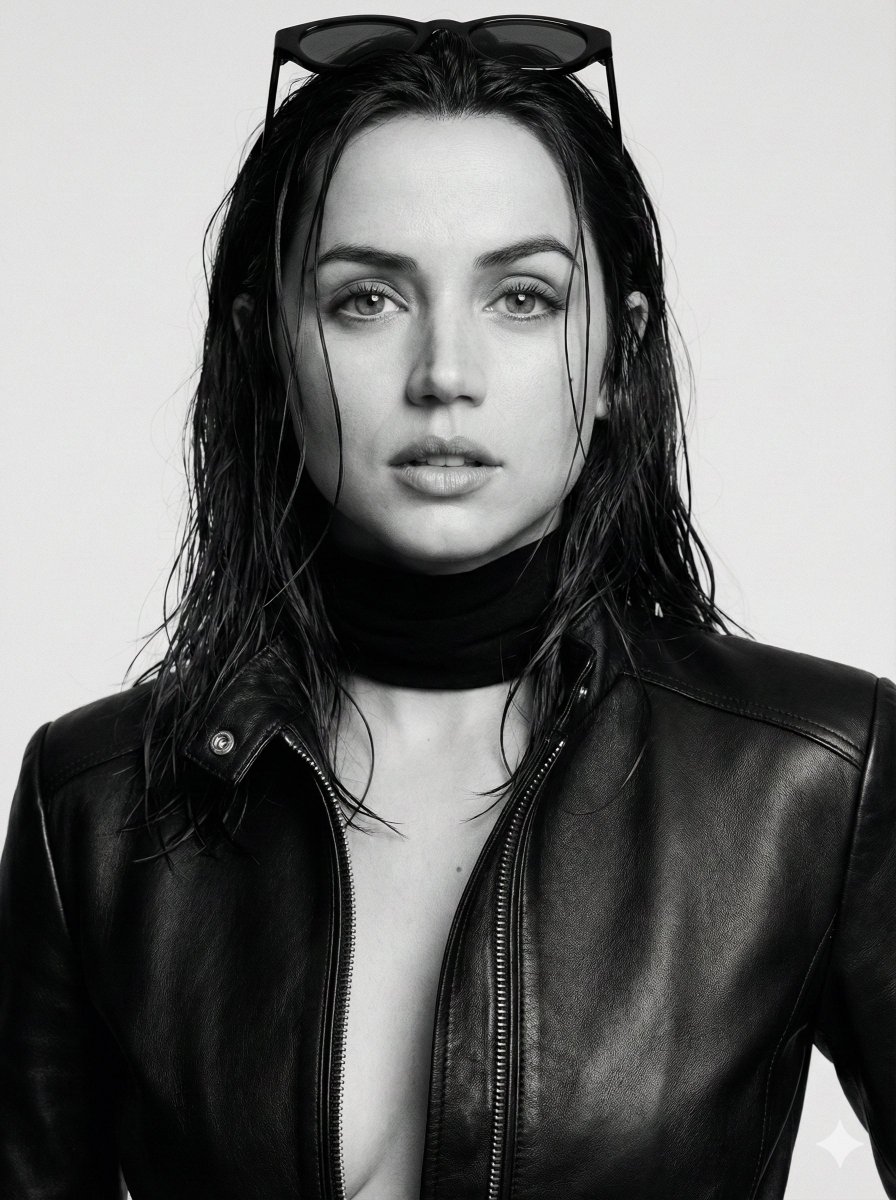 Monochrome Cinematic Fashion Portrait (Billie Eilish Likeness) 2