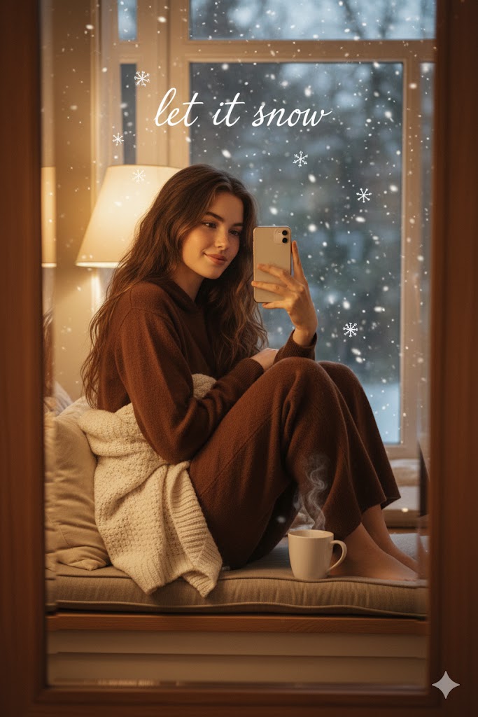 Cozy Winter Window Seat Selfie with Reference Image