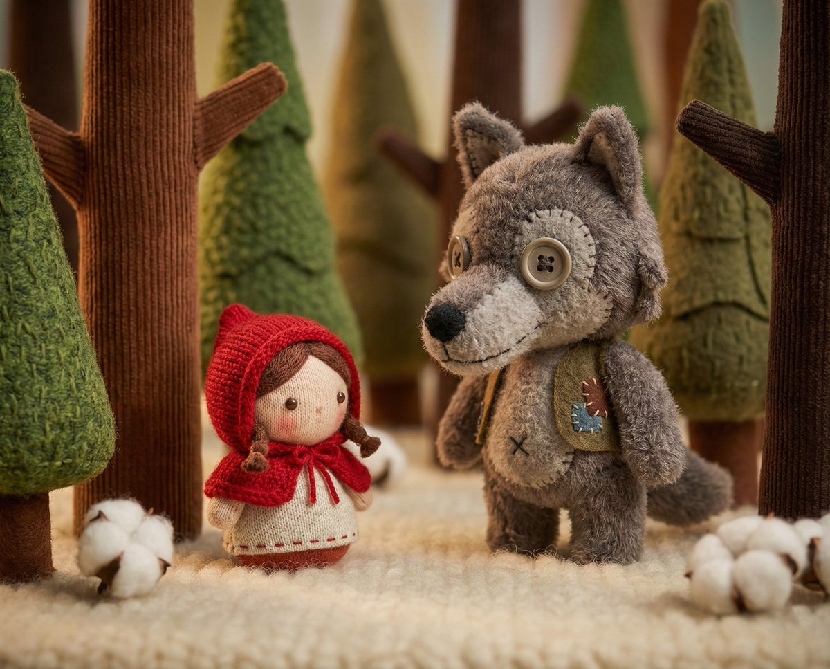 Whimsical Plush Toy Diorama of Little Red Riding Hood 2