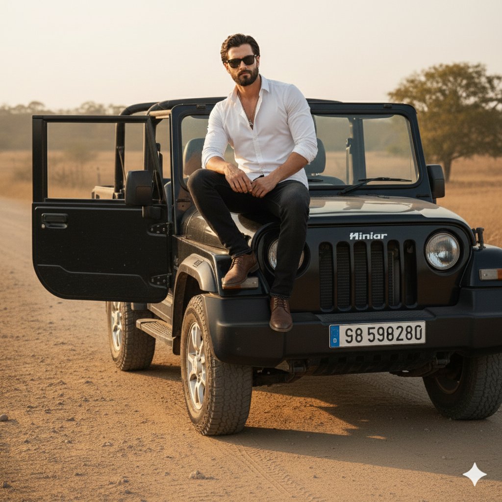 Cinematic Jeep Driver Portrait Prompt with Face Match 2