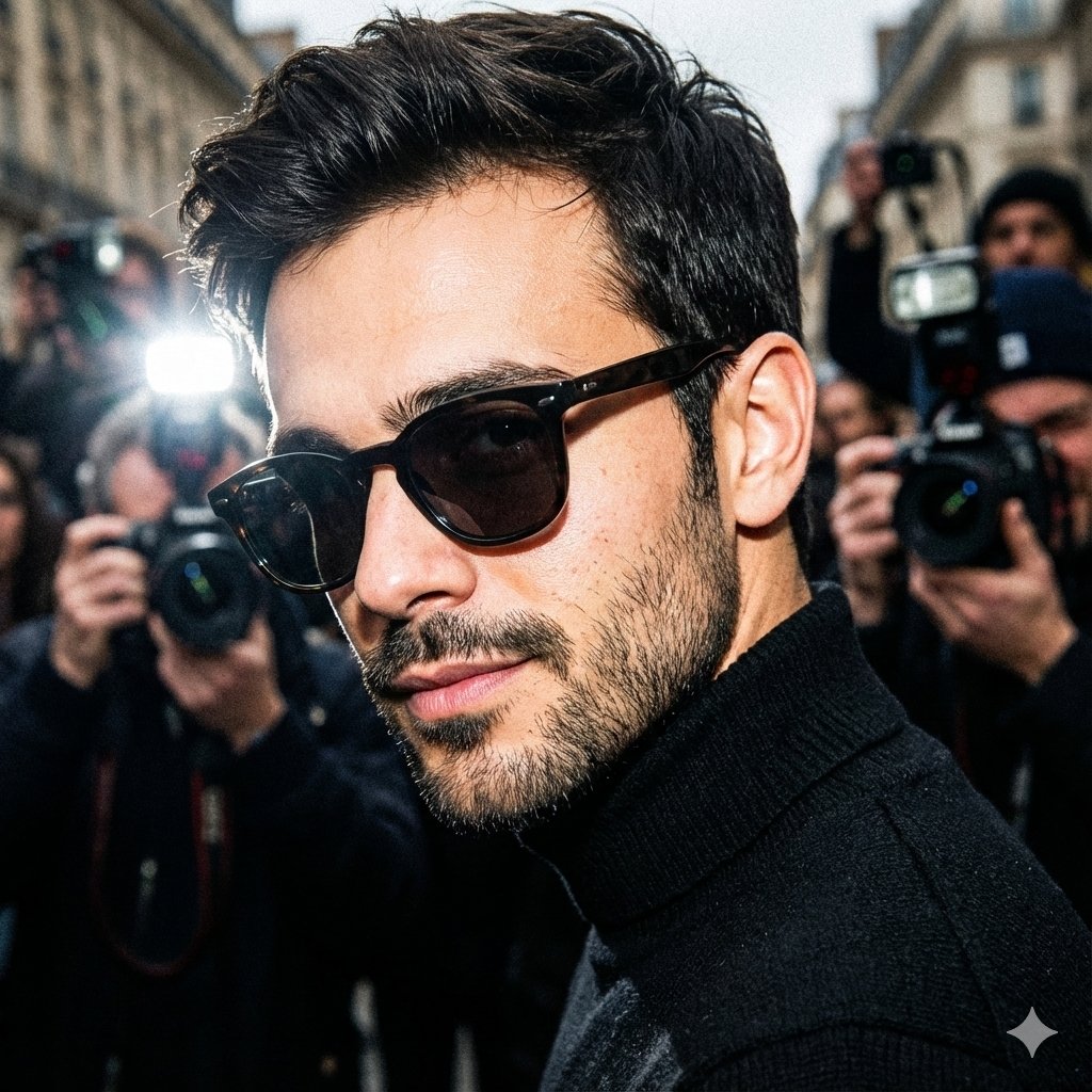 Unplanned paparazzi-style street portrait of a man