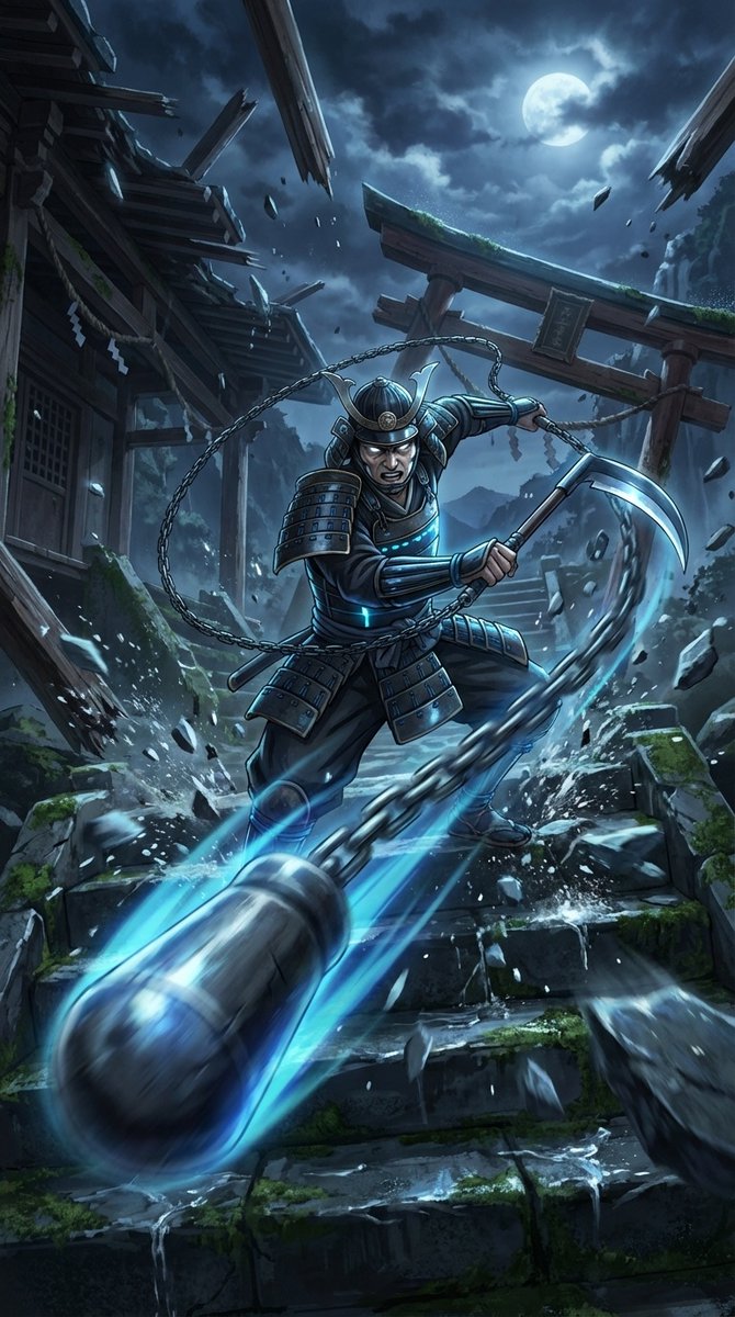 Kusarigama Warrior Dynamic Battle Scene Prompt 2