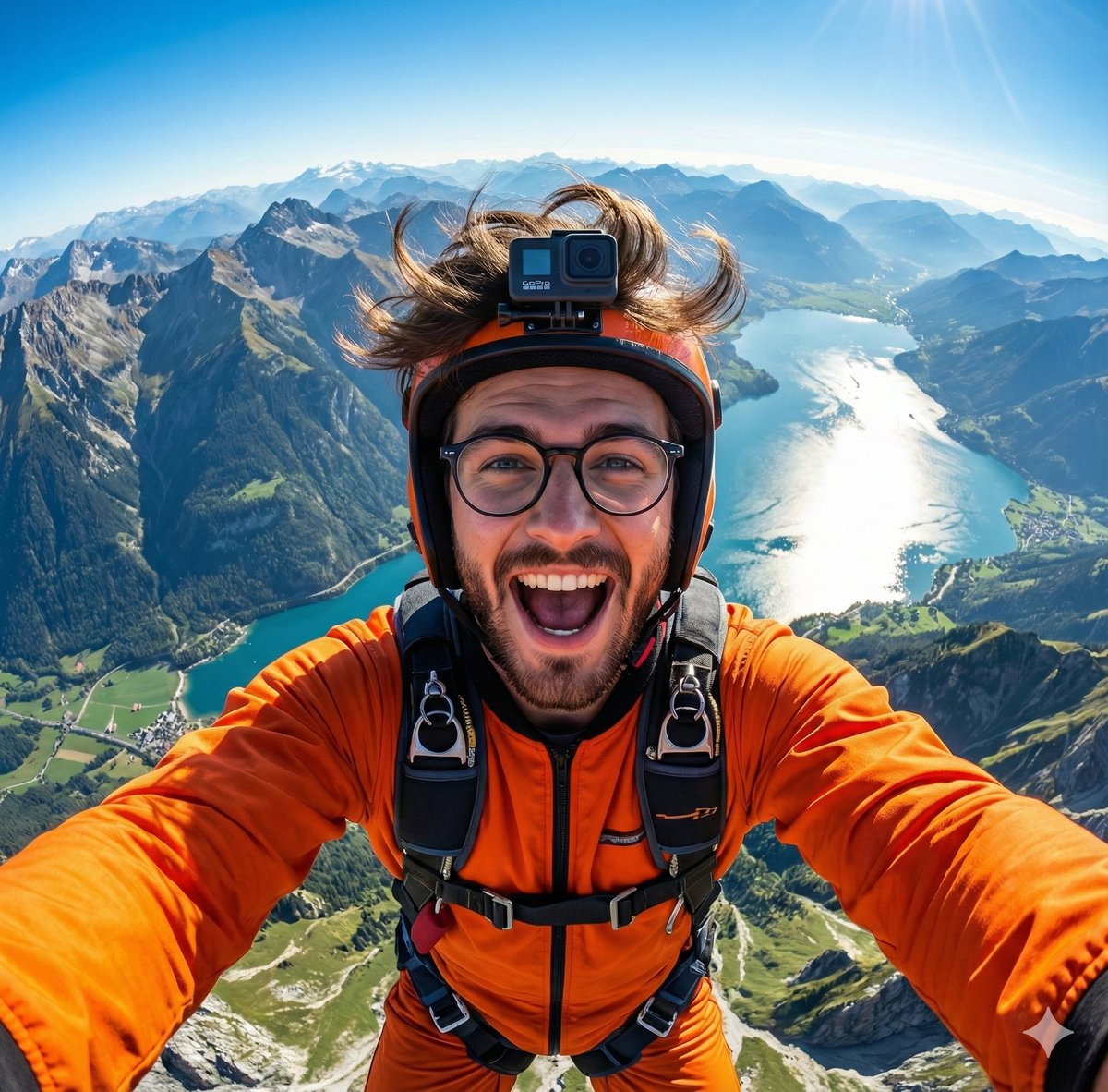 GoPro-style extreme sports selfie prompt