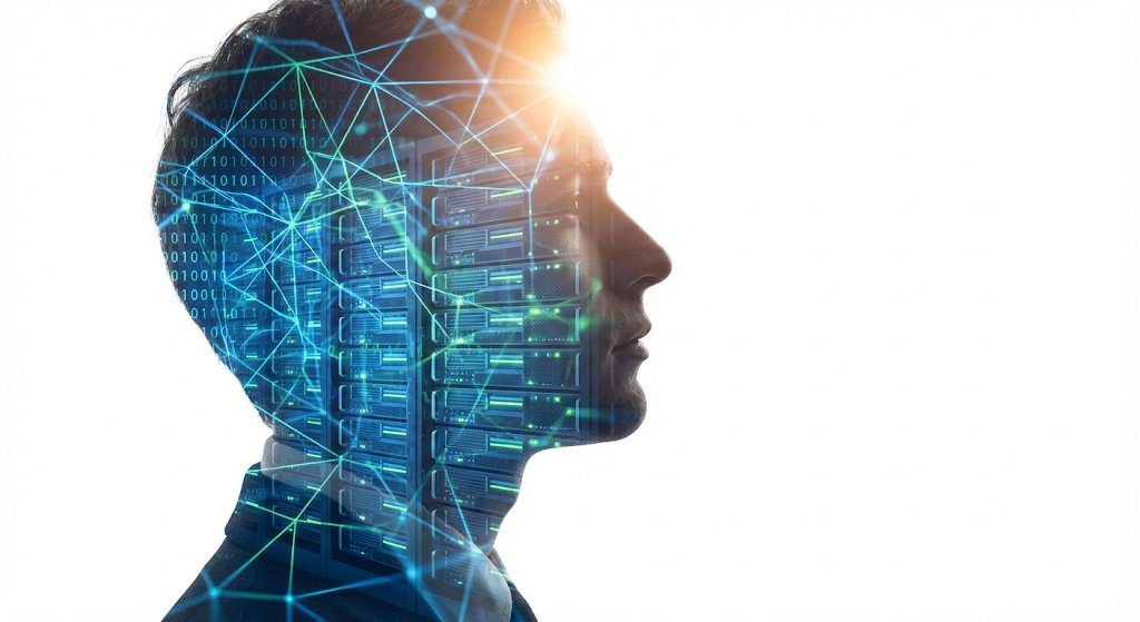 Double Exposure Portrait of an AI Engineer