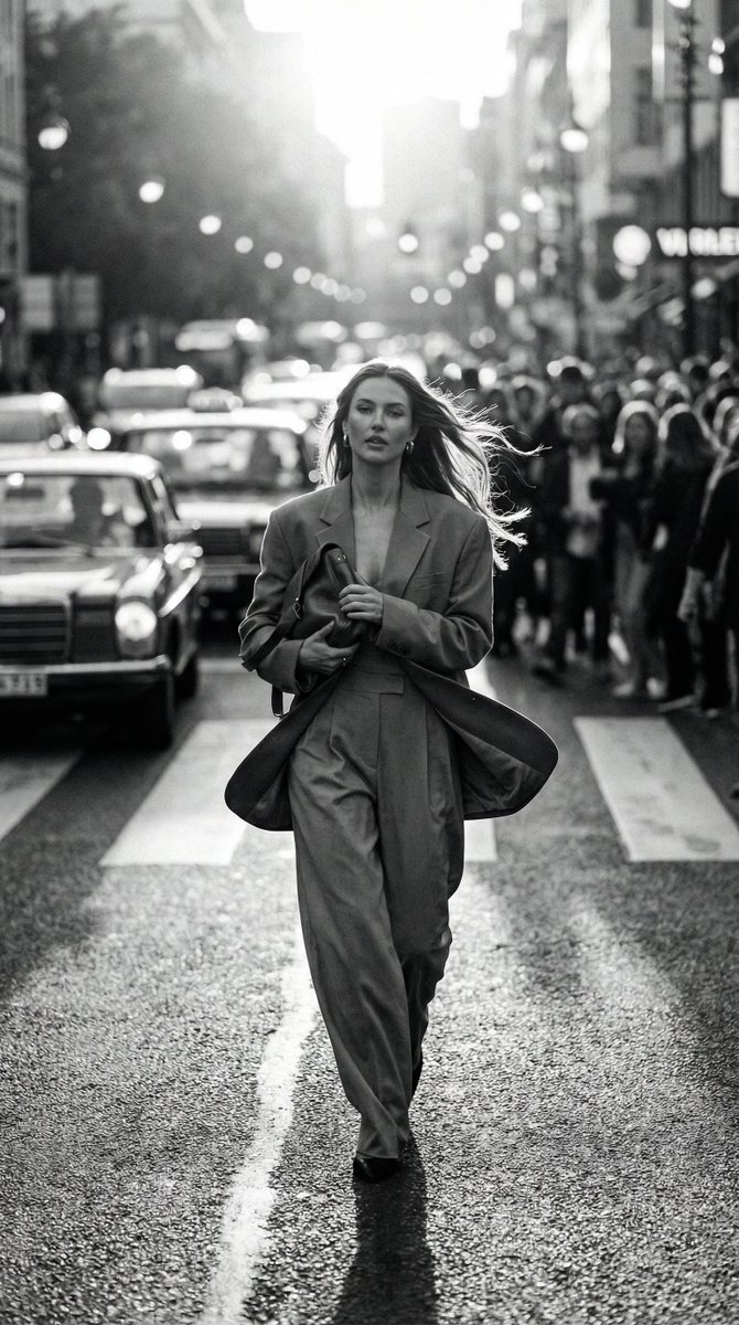 Black and White Dynamic Street Fashion Prompt