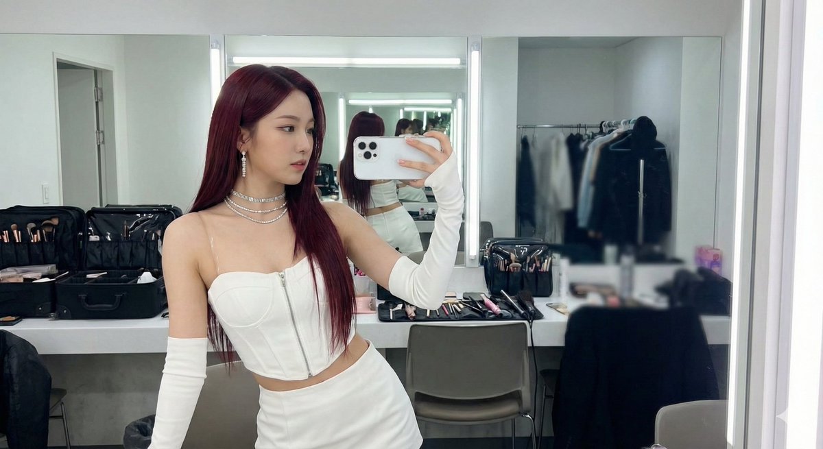 K-Pop Idol Mirror Selfie in Dressing Room