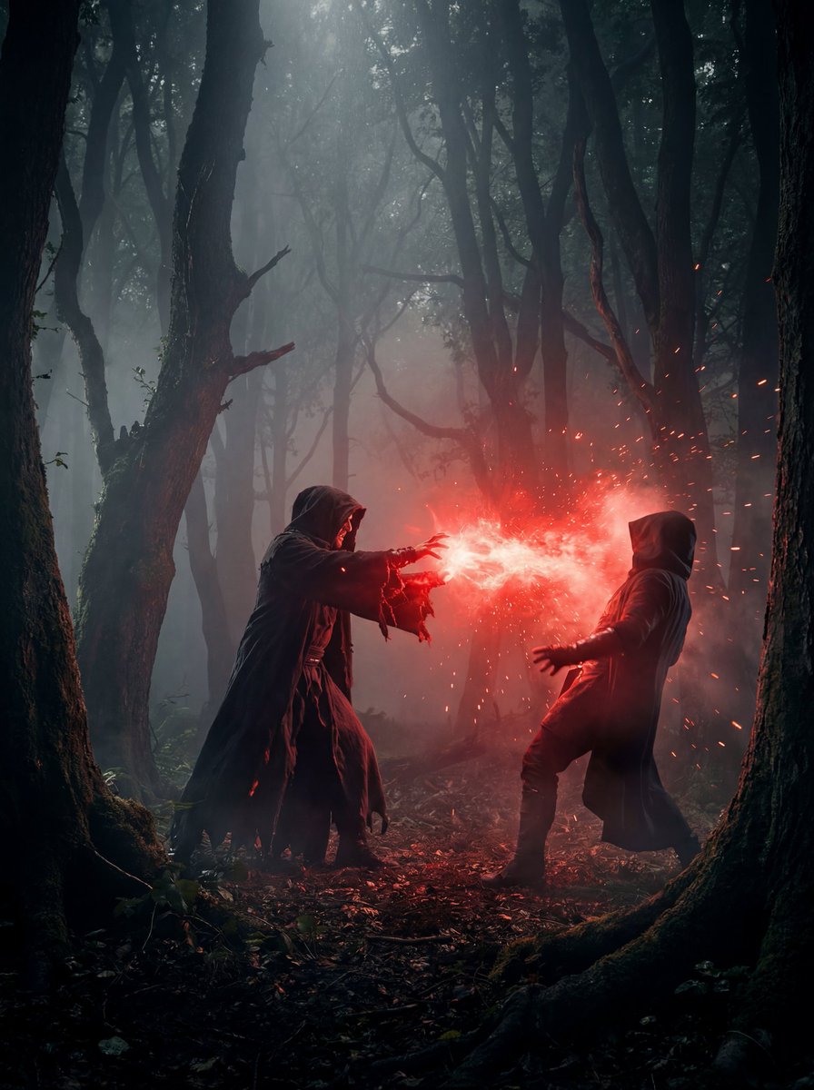 Dramatic cinematic forest clash scene 2
