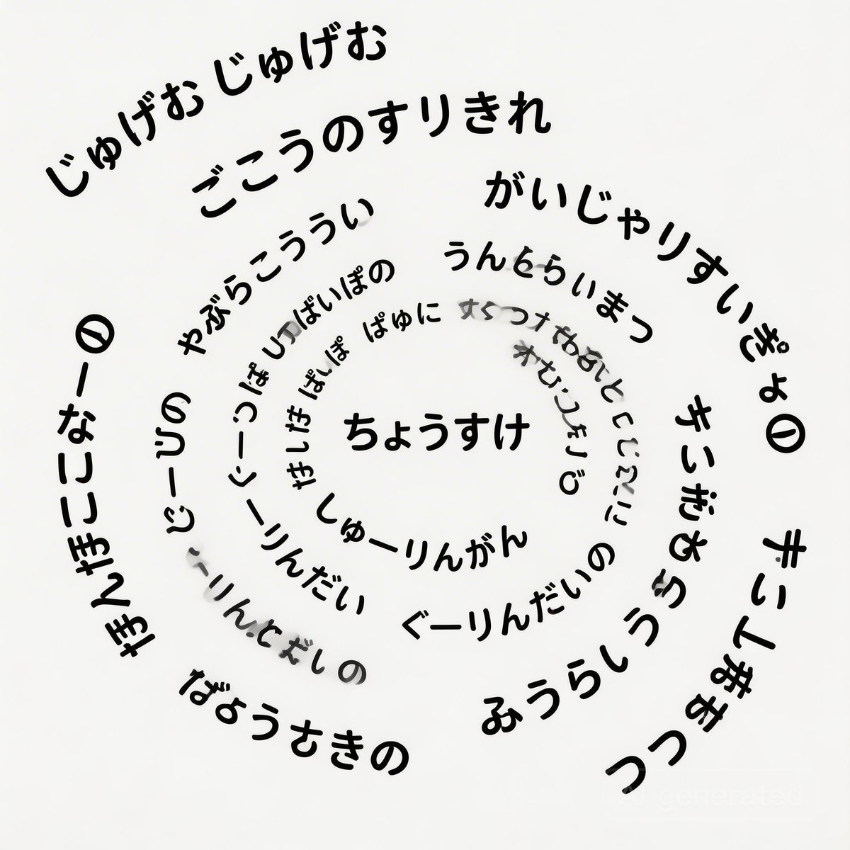 Japanese Text Spiral Generation Prompt (Jugemu)
