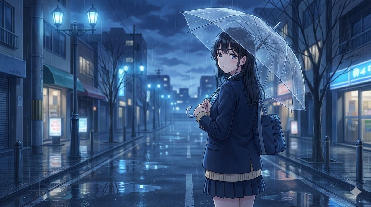 4K Anime Illustration of Girl in Rain 2