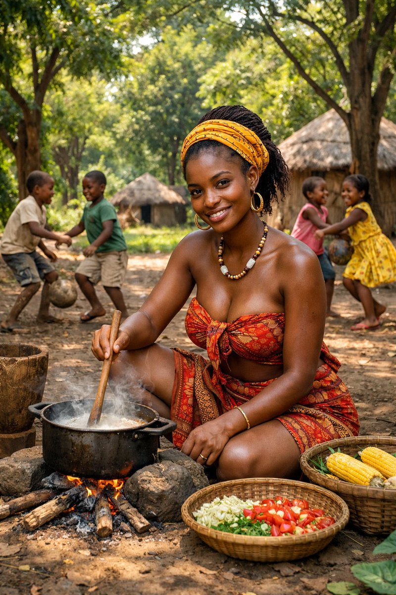 Documentary Photo of African Village Scene