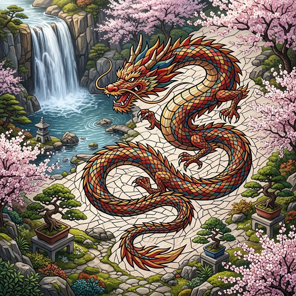 Chinese Dragon Wood Mosaic 4