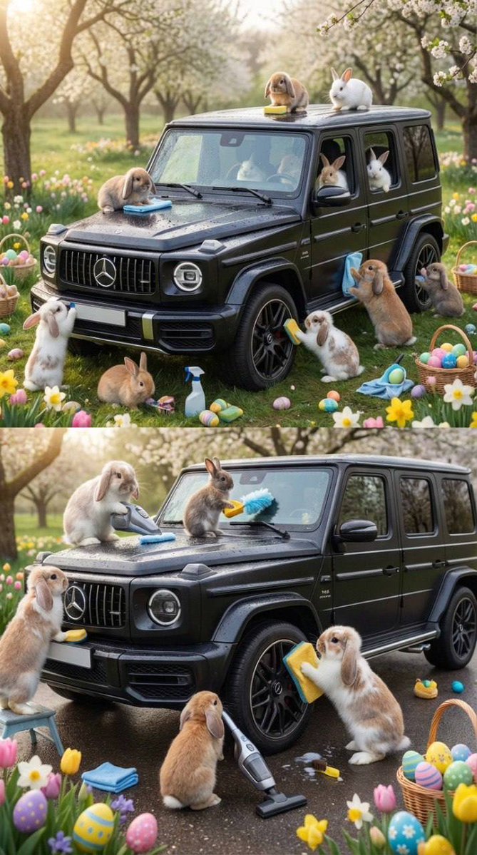 Bunnies Detailing a Car 3
