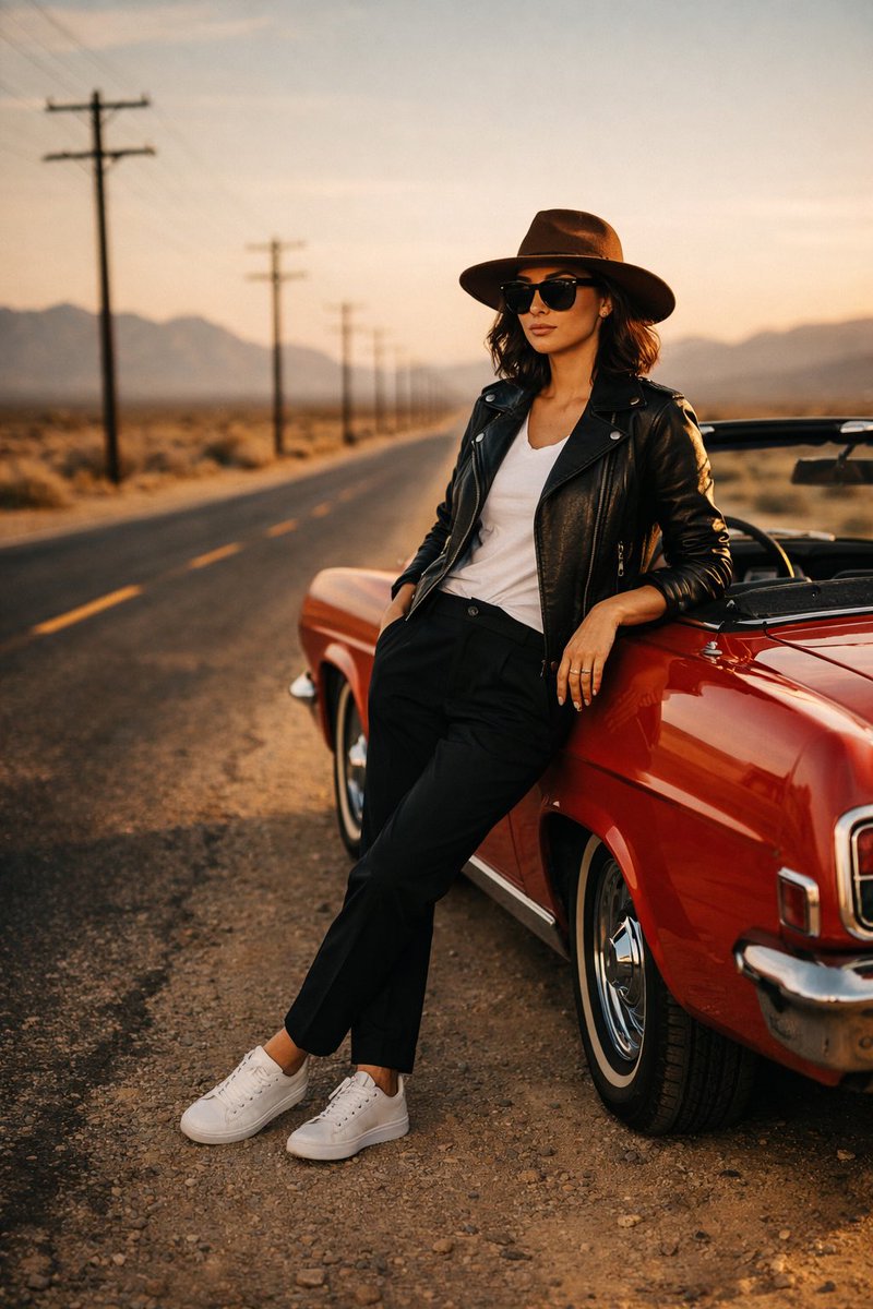 Cinematic Desert Highway Fashion Portrait