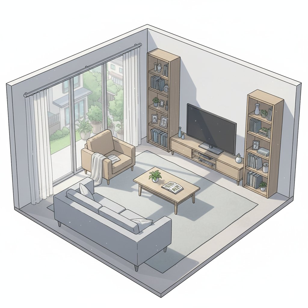 Isometric living room layout based on a sofa photo 4