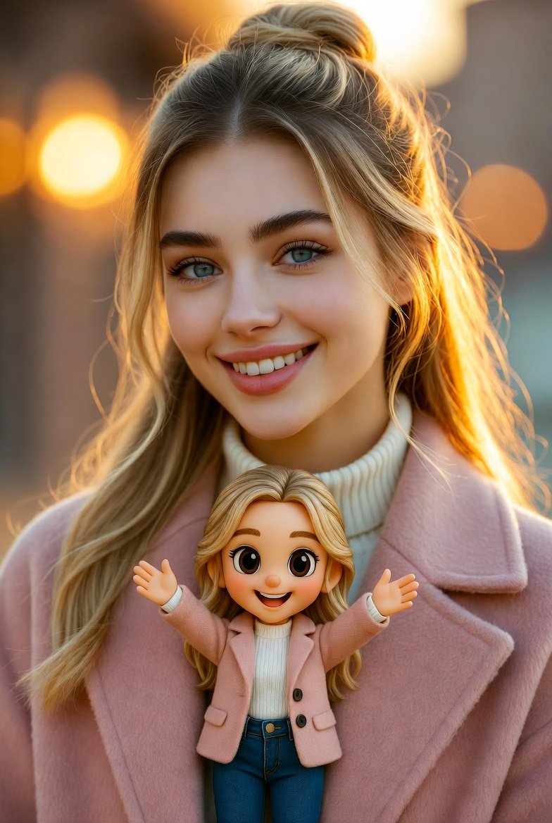 Cinematic Portrait with Miniature Chibi Figurine 3