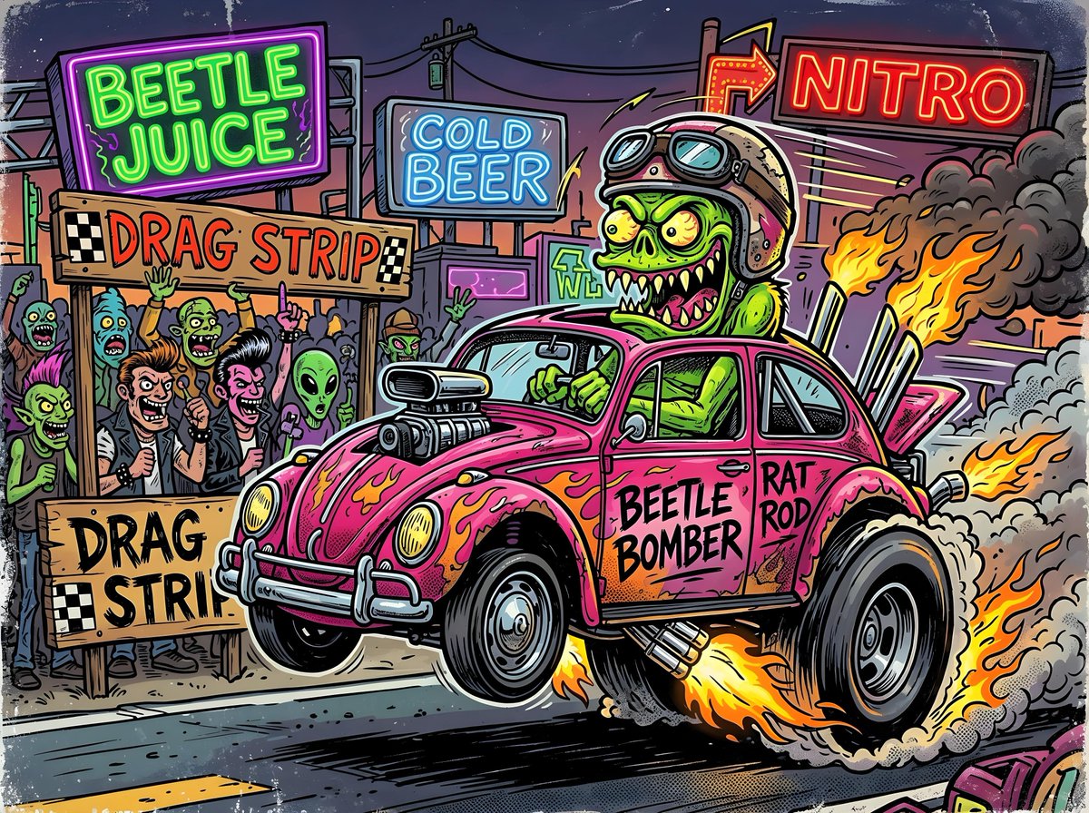 Comic / Storyboard - Cartoon Monster Rat Rod Drag Race