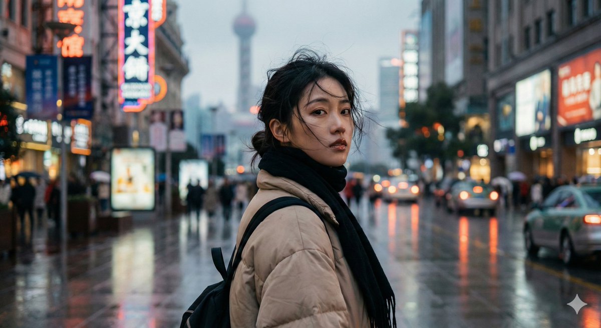 Cinematic Urban Portrait of a Young Woman in Shanghai 2