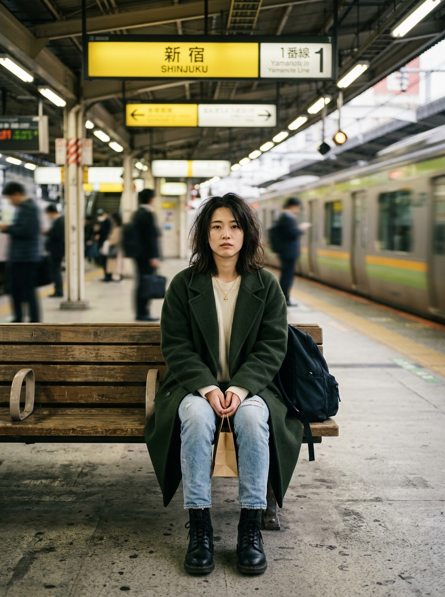 Cinematic Portrait of a Woman on a Train Platform 3