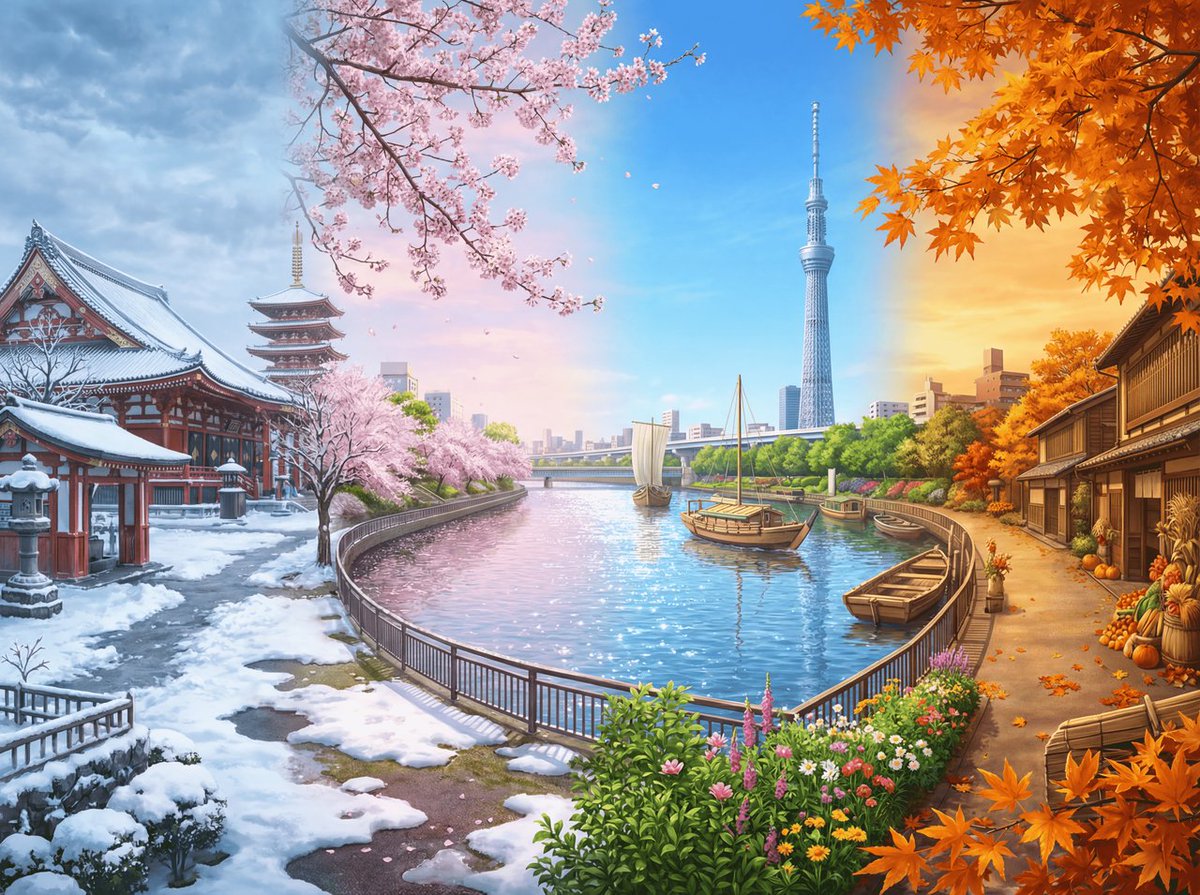 Four Seasons Panorama of Asakusa and Skytree