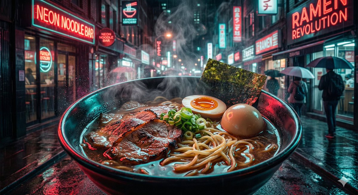 Cyberpunk Neon Street Food Advertisement Prompt 3