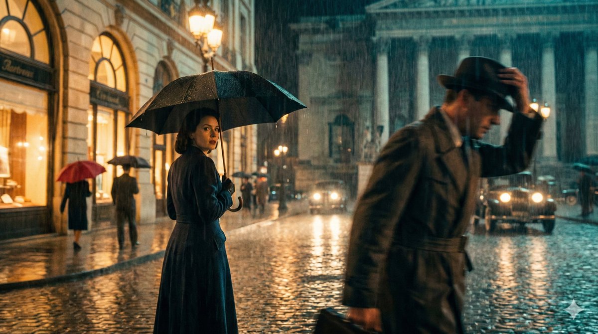 Cinematic rainy urban scene JSON prompt