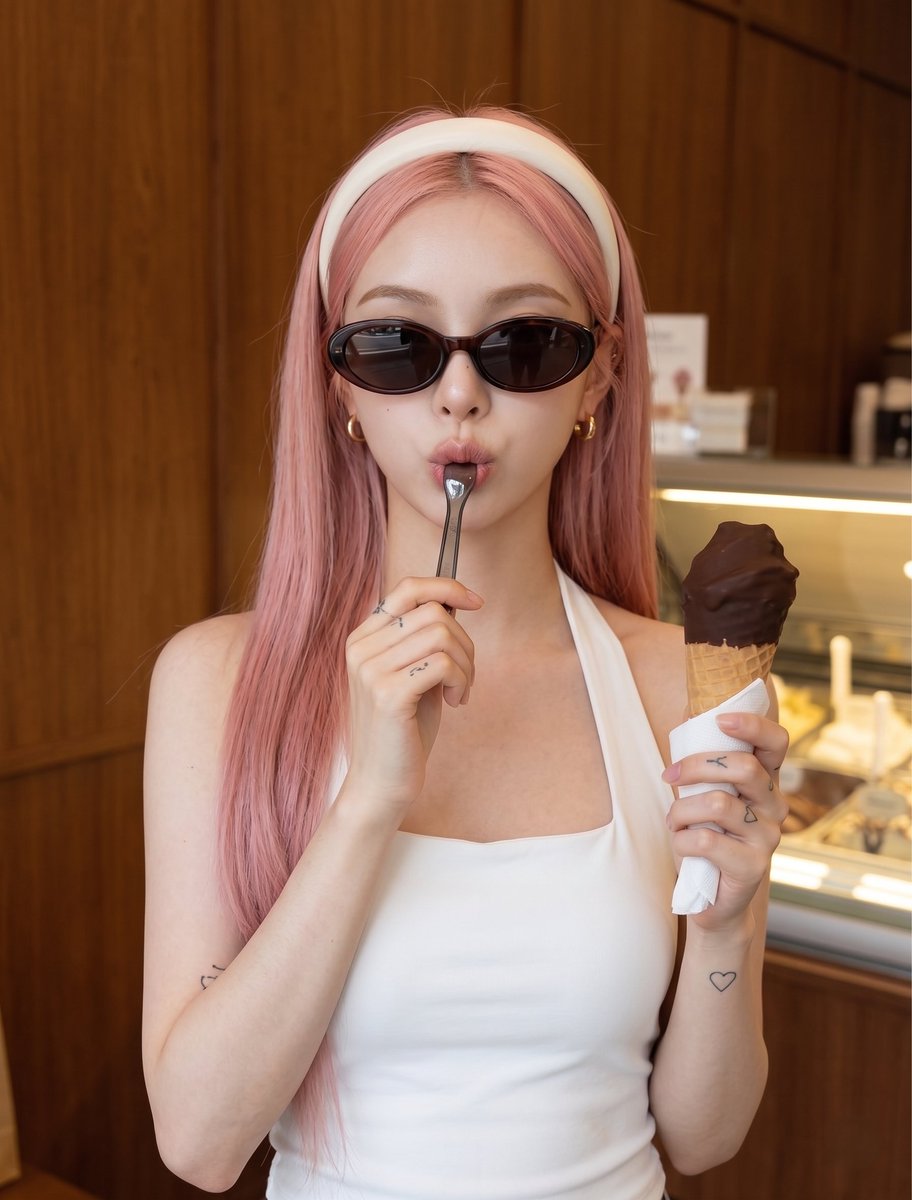 Woman with Ice Cream Shop Portrait 2