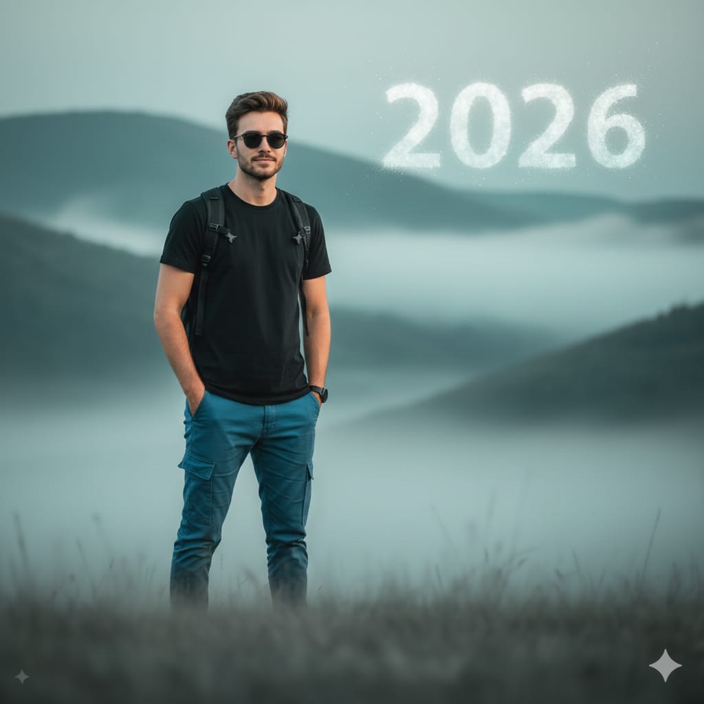 Cinematic Mountain Portrait with Floating Text
