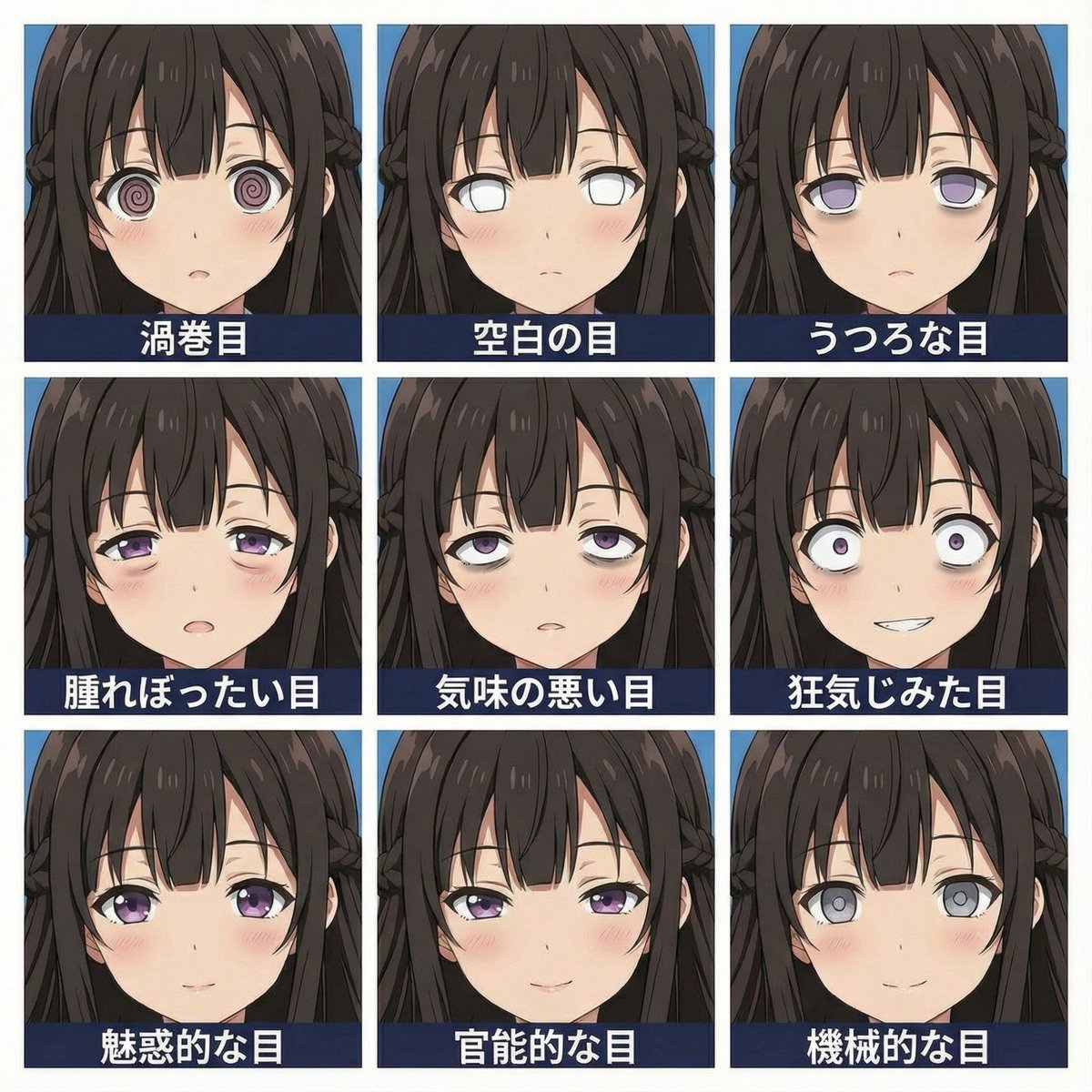 3x3 Grid Eye Expression Test Prompt (Right Image) 2