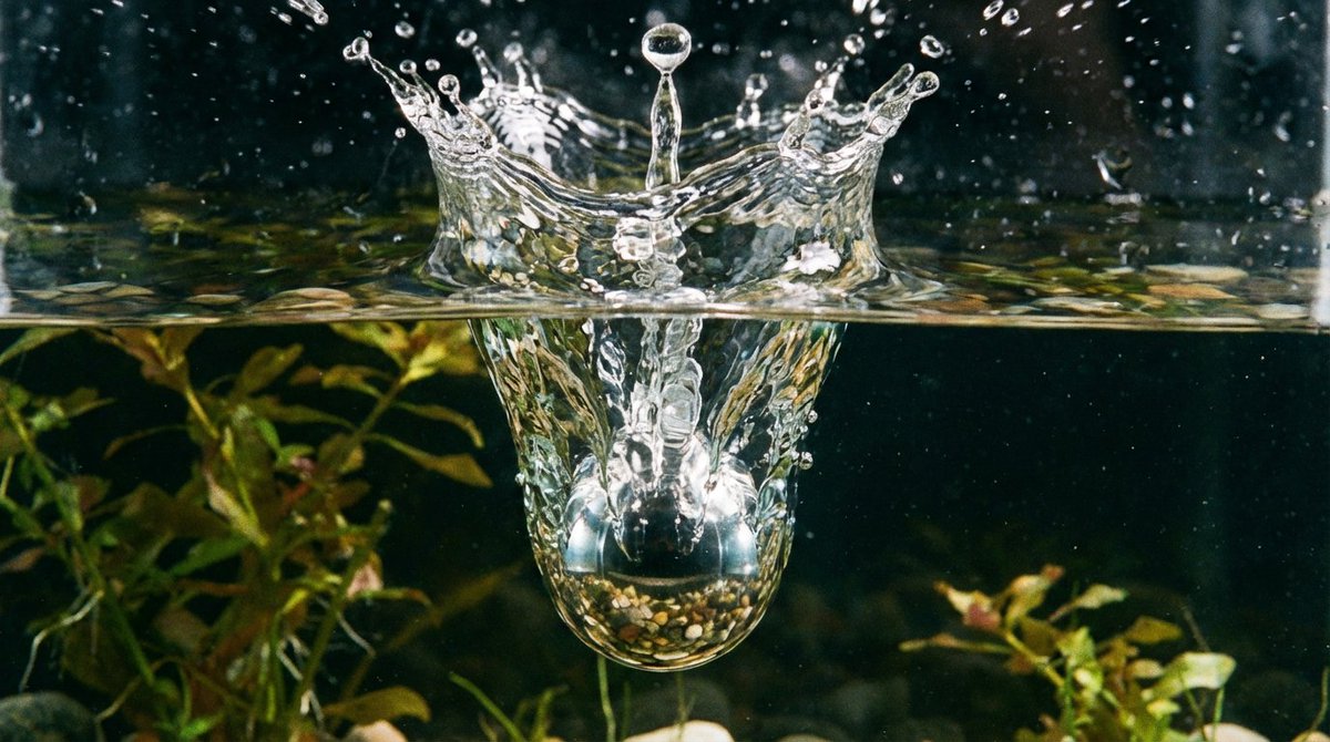 Metal ball splashing into water (slow-motion feel) 2