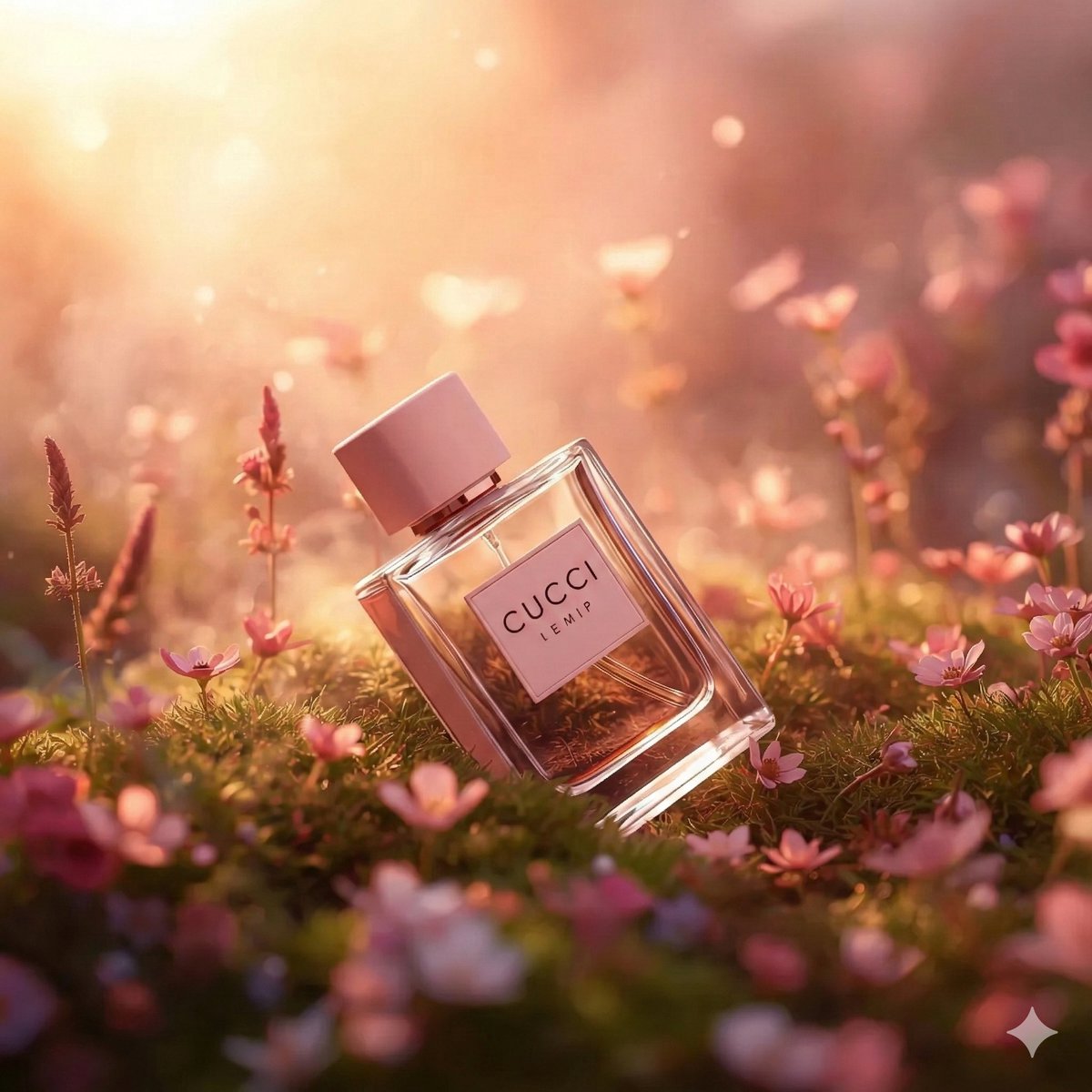 Hyper-realistic luxury perfume product shot in fantasy meadow 4