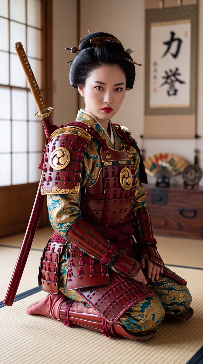 Japanese Samurai Woman in Red Armor 3