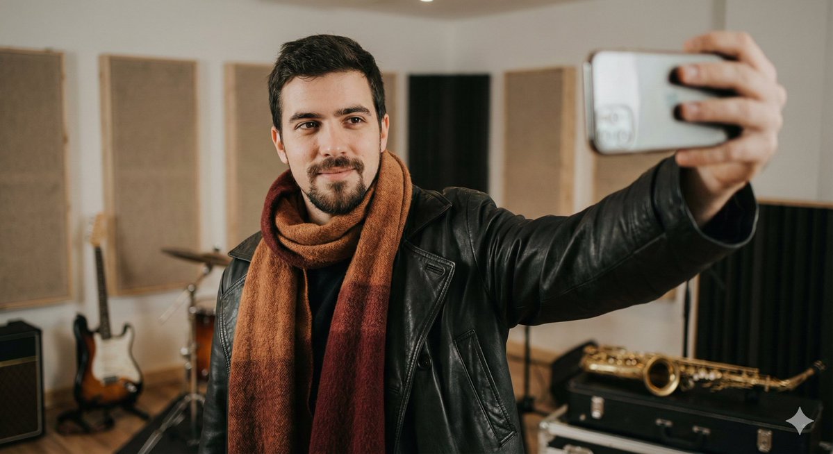 Selfie Portrait in Recording Studio Prompt