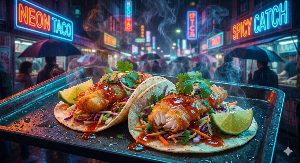 Cyberpunk Neon Street Food Advertisement Prompt 2
