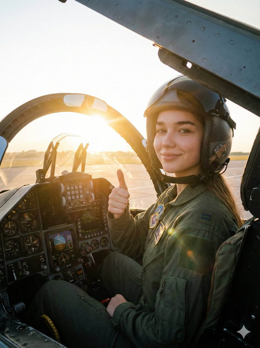 Cinematic Female Fighter Pilot Portrait at Sunset