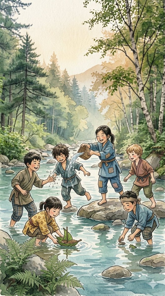 Traditional Japanese Ink Children Illustration 2