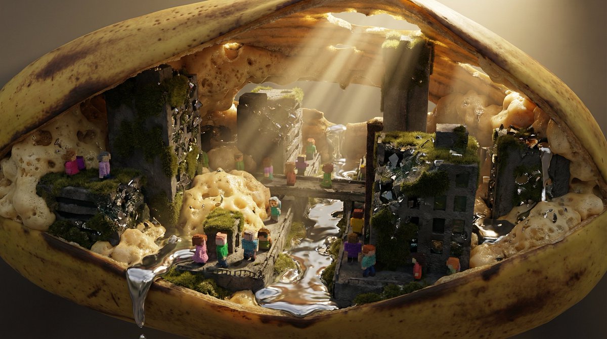 Nano-Scale Cityscape Inside a Banana Peel Prompt