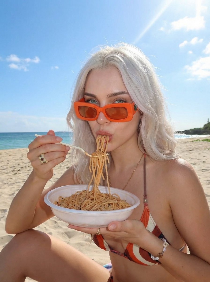 Structured Beach Lifestyle Food Photo Prompt