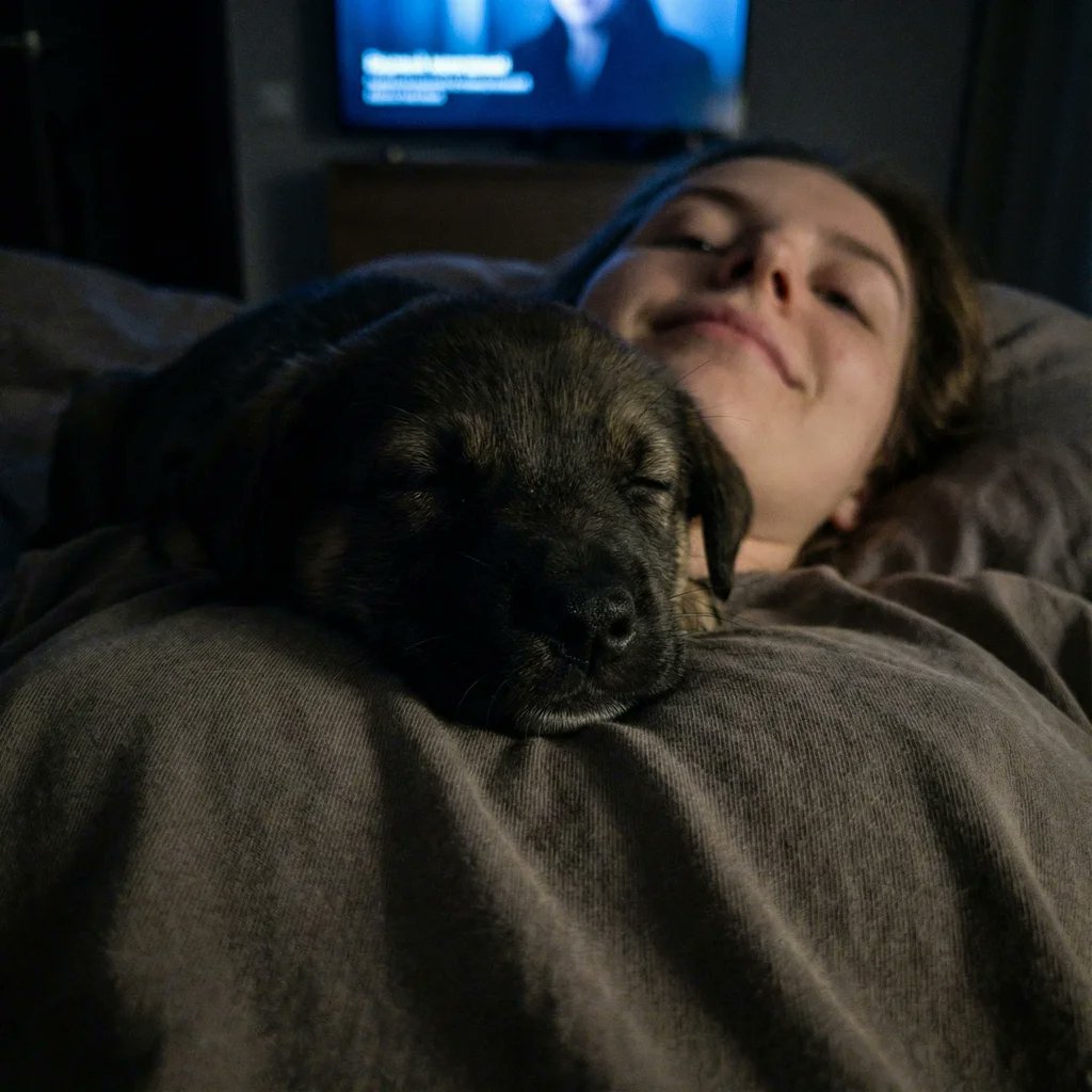 Extreme Close-up Puppy Selfie Prompt (Low Light)