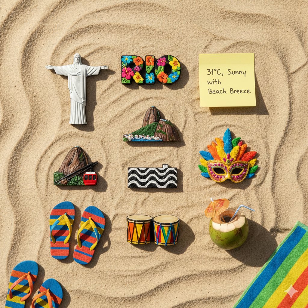 Knolling Flatlay of City Landmark Magnets 2