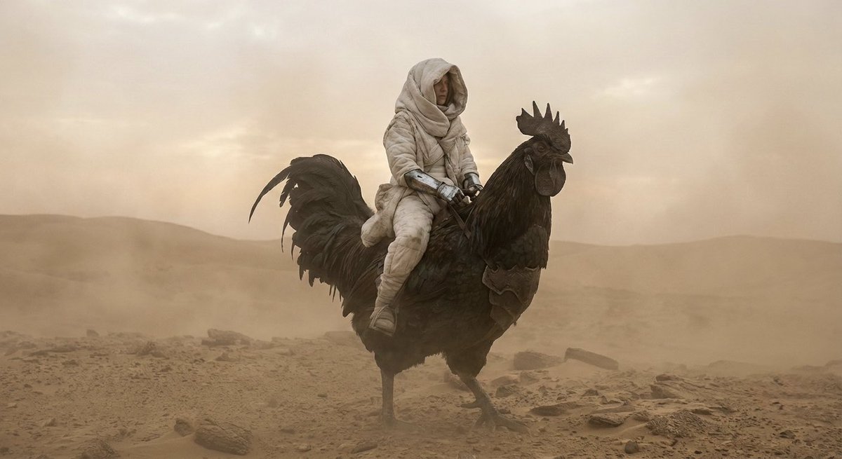Dune-Inspired Epic Scene with Woman Riding a Giant Rooster 2