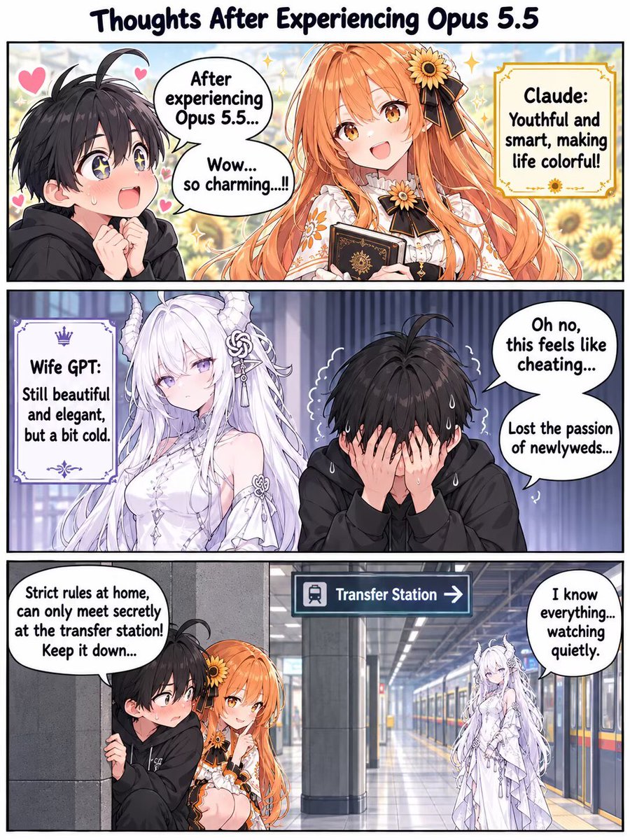 Social Media Post - Opus 5.5 vs Wife GPT Comic Strip