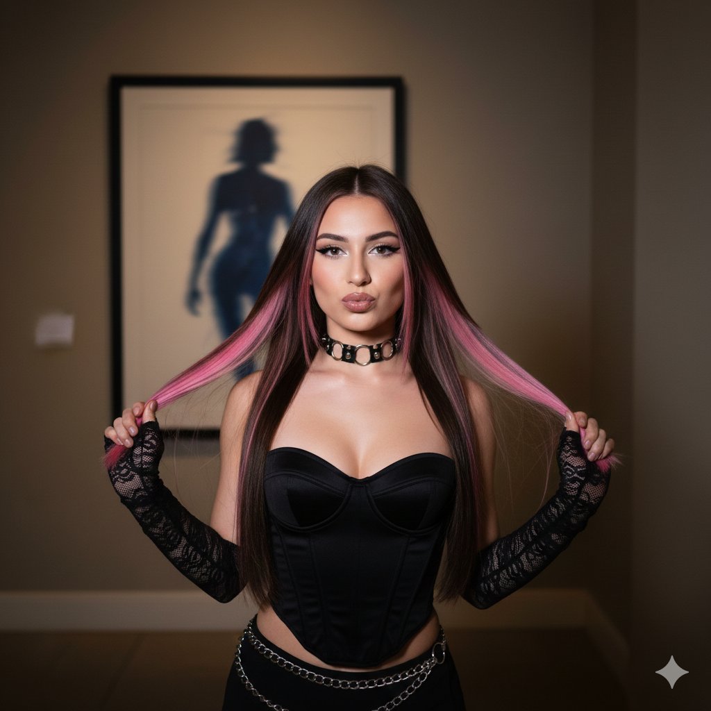 Y2K Influencer Flash Photo with Pink Highlights