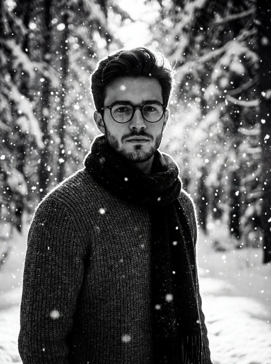Winter Forest Portrait with Dramatic Backlight 2