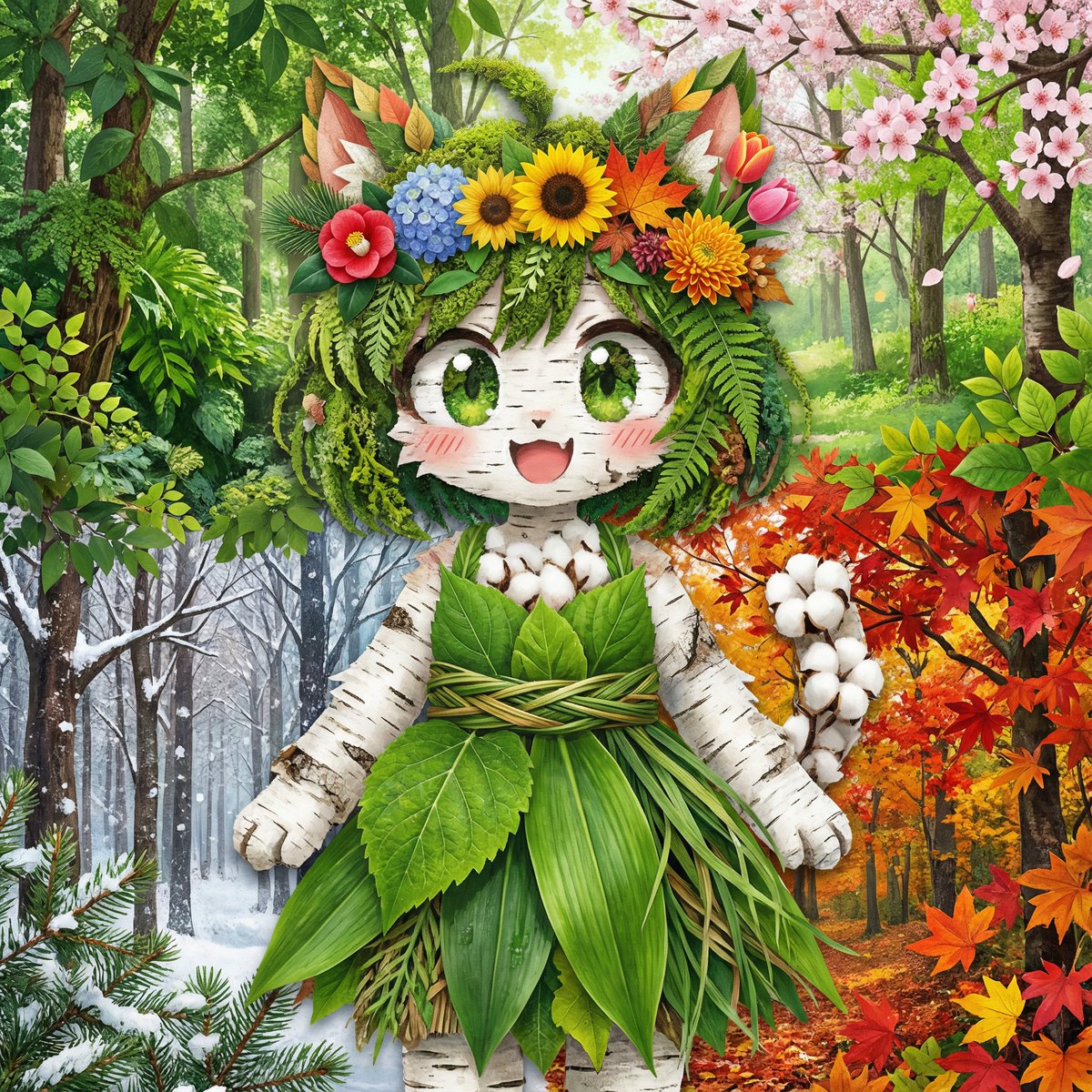 Seasonal forest collage character prompt for Nano Banana Pro
