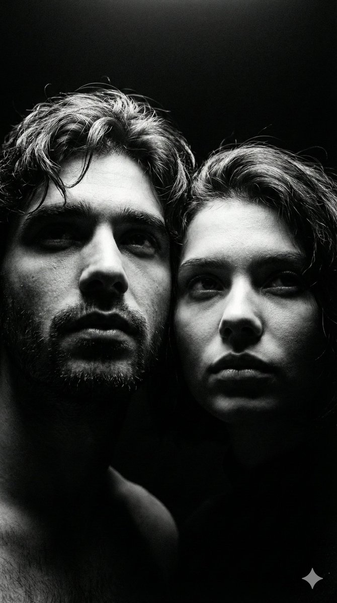 Dramatic Black and White Dual Portrait