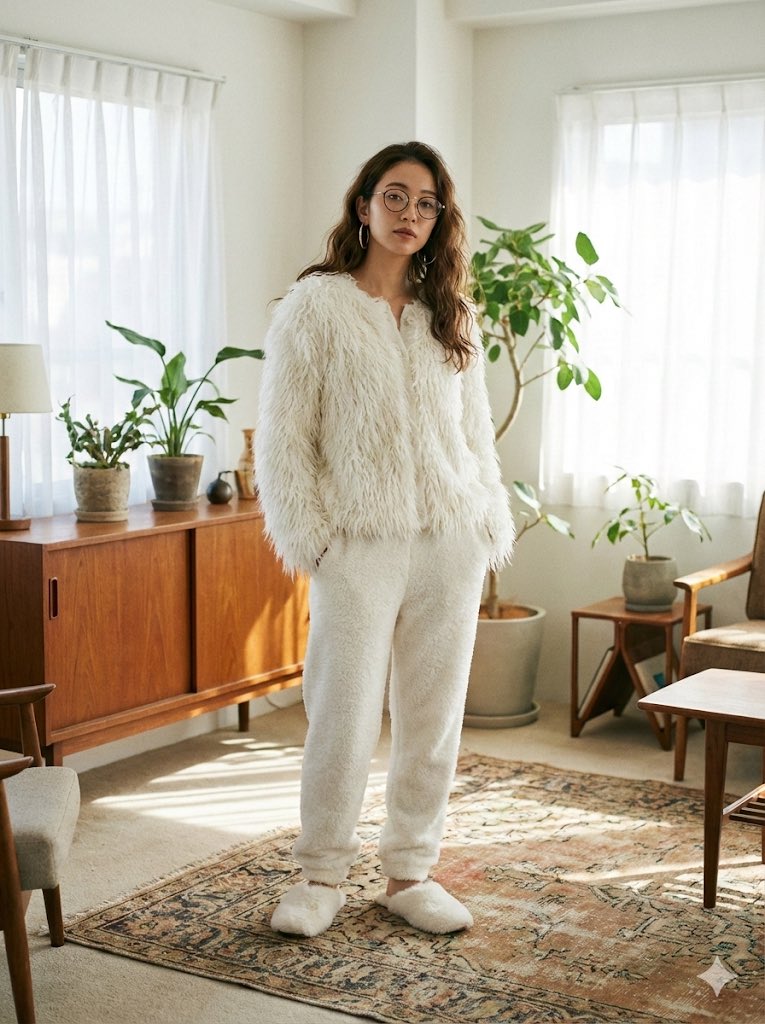 Cozy Retro Loungewear with Shaggy Faux Fur 3