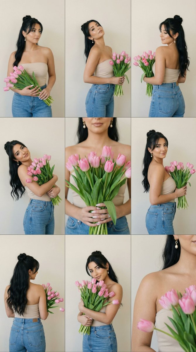 Editorial Contact Sheet Prompt: Woman with Pink Tulips